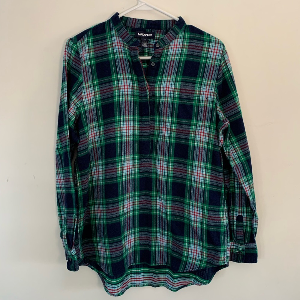 Land’s End S Women's Flannel A-Line Long Sleeve Tunic Top New